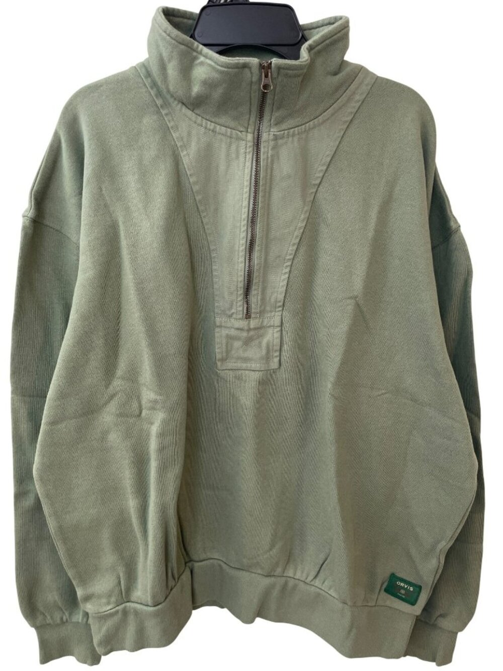 Orvis Campfire 1/2 Zip Green Sweatshirt Ribbed Cuffs Cotton Men's Sz L $110NWT